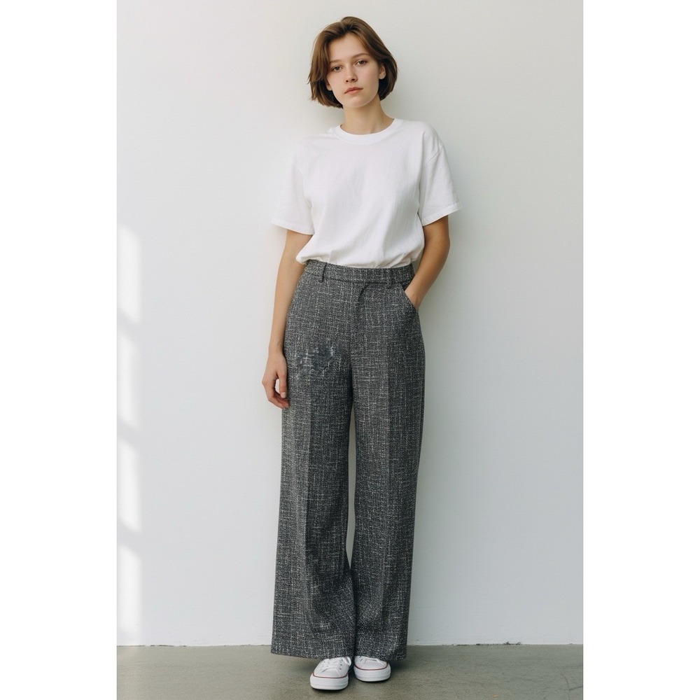 Sisters Wide Leg Blk/White Tweed Pant Girls WMNS Med School Career Street Dressy - Picture 10 of 10
